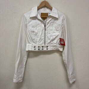 NWT Vintage Guess Jeans White Denim Crop Belted Jacket sz Medium